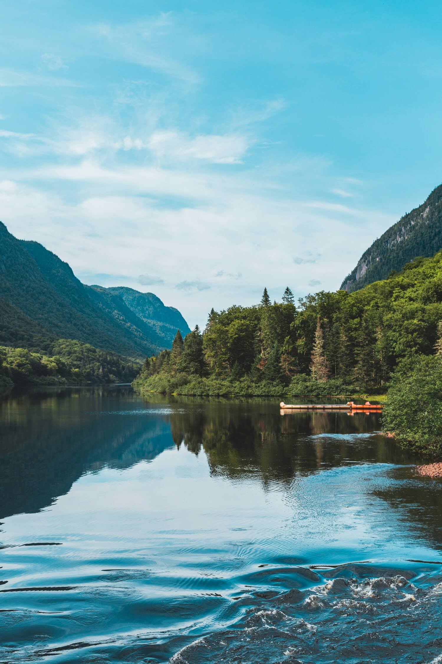 Lake by mountains